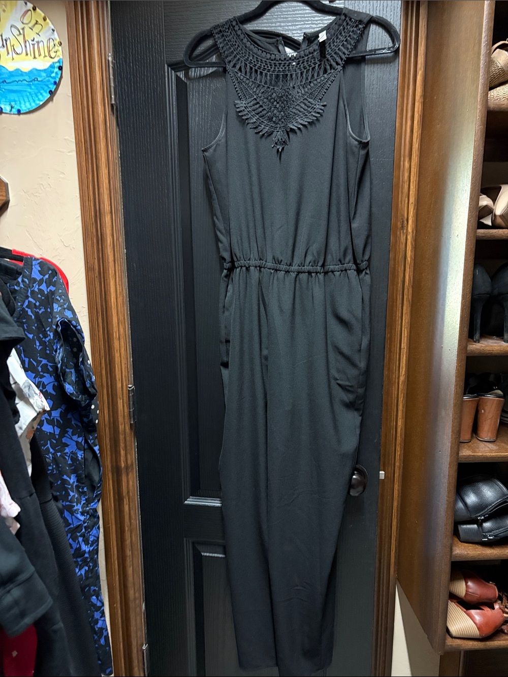 Xhilaration Black Sleeveless Jumpsuit with Crochet Yoke